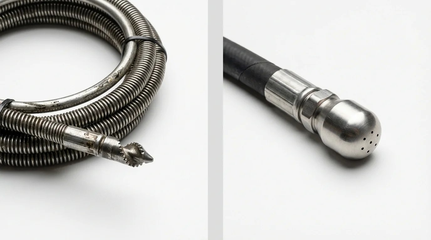 Drain snake cable and hydro jetting nozzle used for drain cleaning in Lake Providence, LA