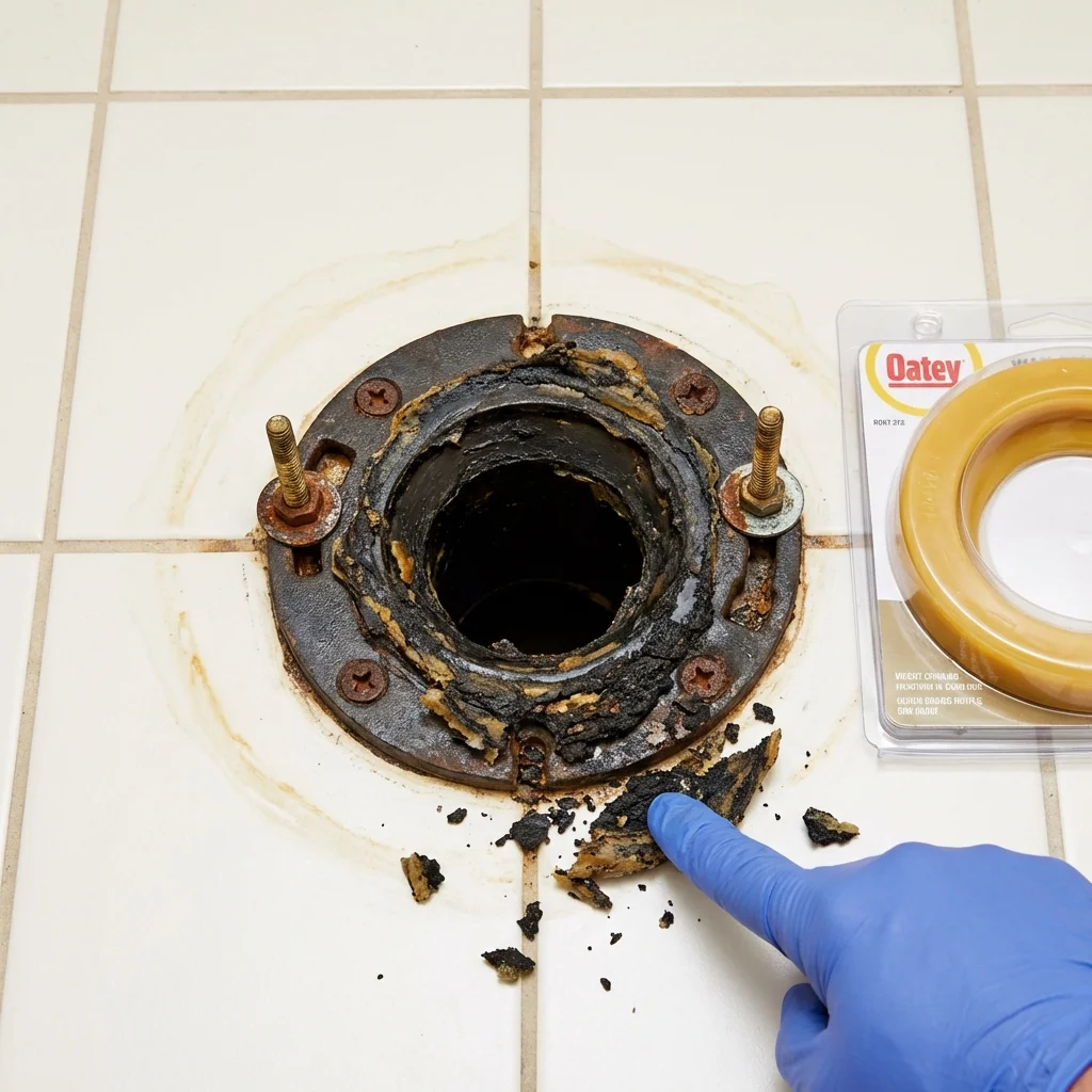Failed wax ring showing water seepage at the base of a toilet in a Lake Providence, LA home